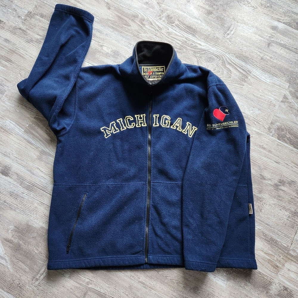 Bo Schembechler Michigan Golf Wolverine NCAA Size XL Fleece Jacket Zip‎ Blue Vtg